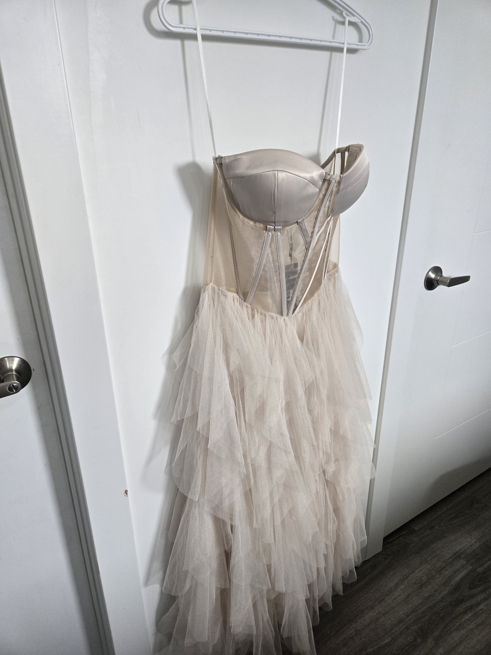 NWT Fashion Nova Marcie Maxi Dress Size M Cream Corset Tulle Dress